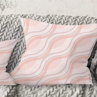 Design Art Pink Elegant Pastel Waves - Mid-century Modernprinted Throw Pillow