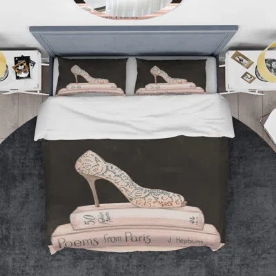 Design Art Pink Fashion & Glam High Heels I - Posh & Luxe Duvet Cover Set - Microfiber Polyester In Black
