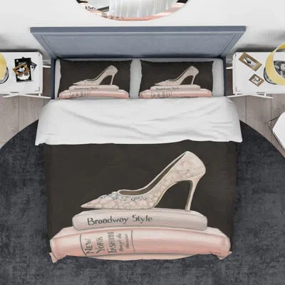 Design Art Pink Fashion & Glam High Heels Ii - Posh & Luxe Duvet Cover Set - Microfiber Polyester In Black