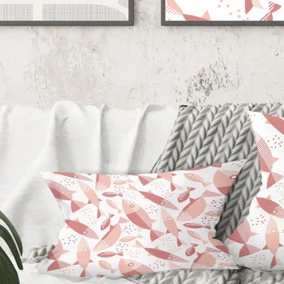 Design Art Pink Fishes Pattern - Mid-century Modernprinted Throw Pillow