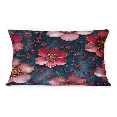 Design Art Pink Floral Fantasy Gardens - Modern Lumbar Pillow In Blue;pink