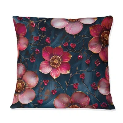 Design Art Pink Floral Fantasy Gardens - Modern Throw Pillow In Blue;pink