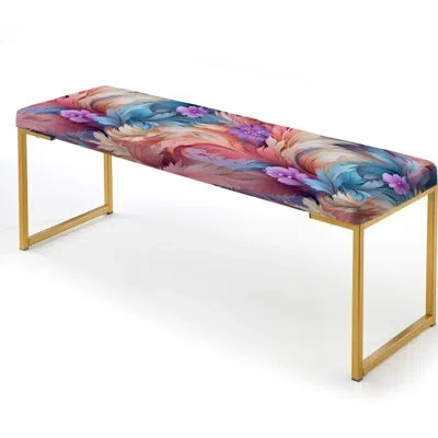 Design Art Pink Floral Feathered Dream - Floral Upholstered Gold Bench