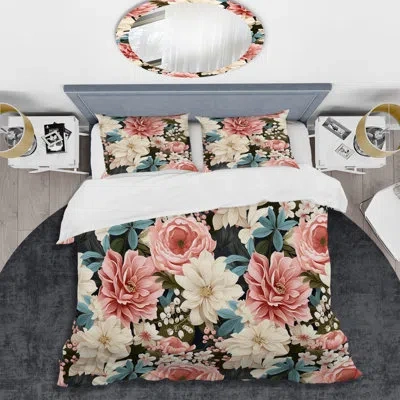 Design Art Pink Floral Gardens Serenade Beauty Duvet Cover Set In White;pink