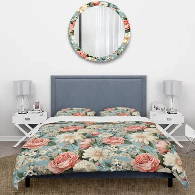 Design Art Pink Floral Gardens Serenade Beauty Iii Duvet Cover Set In White;pink