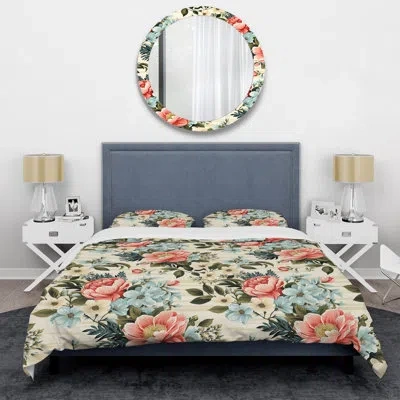 Design Art Pink Floral Gardens Serenade Beauty Iv Bedding In Green;beige;pink