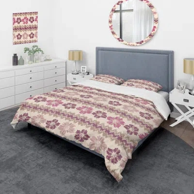 Design Art Pink Floral Ornament - Patterned Duvet Cover Set