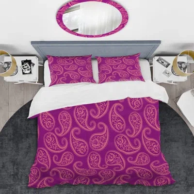 Design Art Pink Floral Paisley - Abstract Duvet Cover Set - Microfiber Polyester
