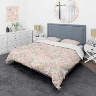 Design Art Pink Floral Patchwork - Abstract Duvet Cover Set - Microfiber Polyester