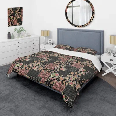 Design Art Pink Floral Patchwork - Abstract Duvet Cover Set - Microfiber Polyester In Multi Color
