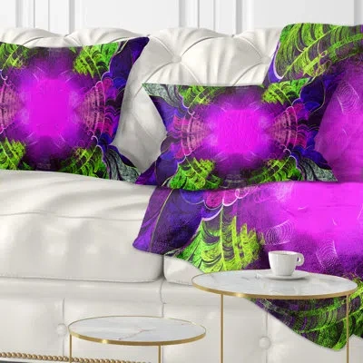 Design Art Pink Fractal Circles And Curves - Abstract Printed Throw Pillow