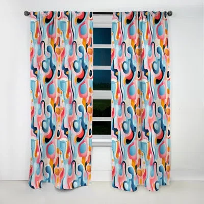 Design Art Pink Fusion Abstractions In Motion I - Midcentury Geometric Blackout Curtain - 1 Panels In Blue;pink