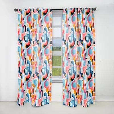 Design Art Pink Fusion Abstractions In Motion I - Mid-century Velvet Curtain - Room Darkening - 1 Panel