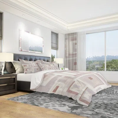 Design Art Pink Geometric Form Windows I - Transitional Duvet Cover Set - Microfiber Polyester