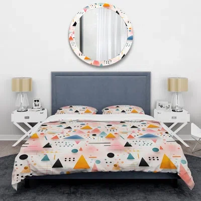 Design Art Pink Geometric Forms Pattern I Duvet Cover Set In Yellow;pink