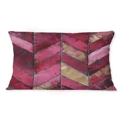 Design Art Pink Gold Chevron  Glam Charm I - Transitional Lumbar Pillow