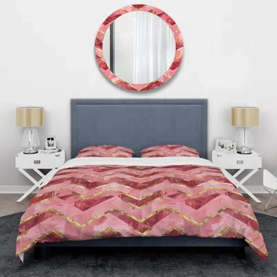 Design Art Pink Gold Chevron Glam Elegance I - Glam Duvet Cover Set In Pink;gold