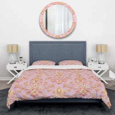 Design Art Pink Gold Damask Enchantment Ii - Glam Duvet Cover Set In Pink;gold