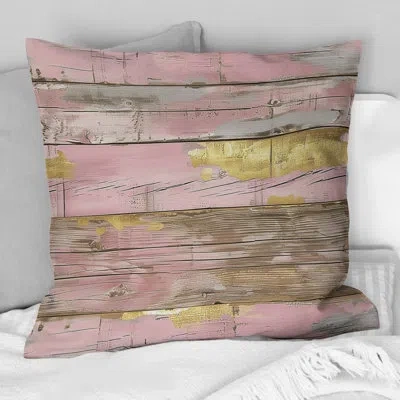 Design Art Pink Gold Farmhouse Wood - Farmhouse Pillow In Pink;gold