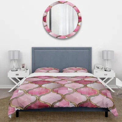 Design Art Pink Gold Glam Quatrefoil Dream Iv - Midcentury Duvet Cover Set In Pink;gold
