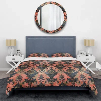 Design Art Pink Gold Glamor Damask - Glam Duvet Cover Set In Pink;gold