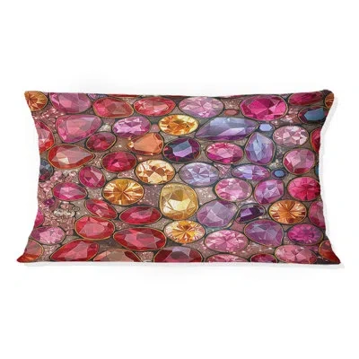 Design Art Pink Gold Glittering Gems Iv - Modern Lumbar Pillow In Pink;gold