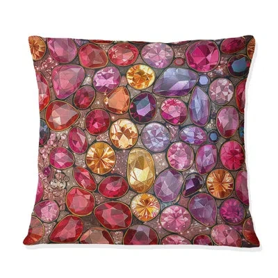 Design Art Pink Gold Glittering Gems Iv - Modern Throw Pillow In Pink;gold
