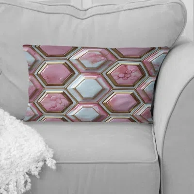 Design Art Pink Gold Midcentury - Midcentury Lumbar Pillow In Pink;gold