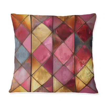 Design Art Pink Gold Midcentury Triangles Glam Iii - Midcentury Throw Pillow In Pink;gold