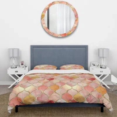 Design Art Pink Gold Ogee Glamour - Midcentury Duvet Cover Set In Pink;gold