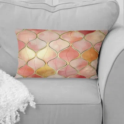 Design Art Pink Gold Ogee Glamour - Midcentury Lumbar Pillow In Pink;gold