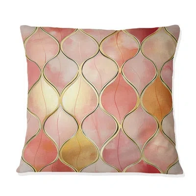 Design Art Pink Gold Ogee Glamour - Midcentury Throw Pillow In Pink;gold