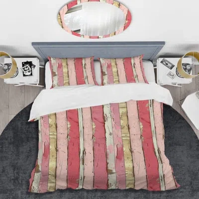 Design Art Pink Gold Pinstripe Glam Ii - Transitional Duvet Cover Set In Pink;gold
