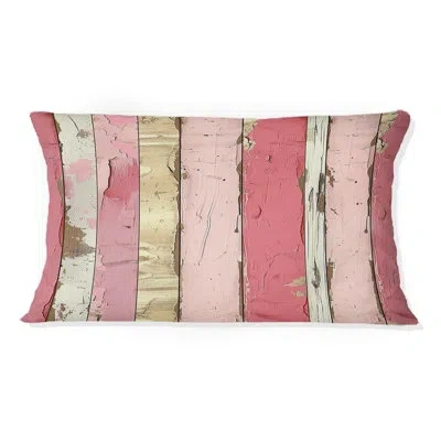Design Art Pink Gold Pinstripe Glam Ii - Transitional Lumbar Pillow In Pink;gold