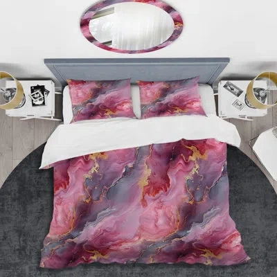 Design Art Pink Gold Rosy Romance I - Modern Duvet Cover Set In Pink;gold