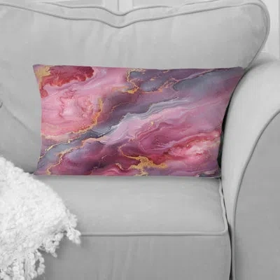 Design Art Pink Gold Rosy Romance I - Modern Lumbar Pillow In Pink;gold
