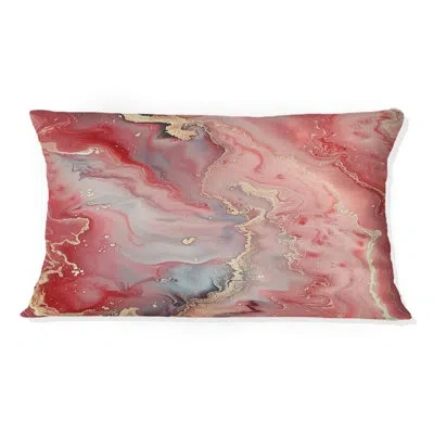 Design Art Pink Gold Rosy Romance Ii - Modern Lumbar Pillow In Pink;gold