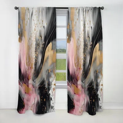 Design Art Pink Gold Texture Splash Marble Iii - Abstract Marble Marble Blackout Curtain - 1 Panels In Black;pink