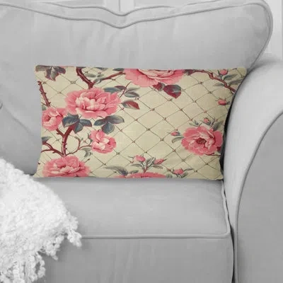Design Art Pink Gold Traditional Flower Garden I - Traditional Lumbar Pillow In Pink;gold