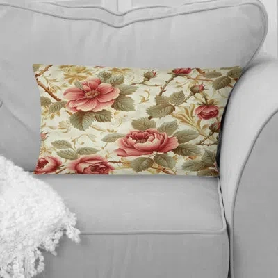 Design Art Pink Gold Traditional Flower Garden Ii - Traditional Lumbar Pillow In Pink;gold