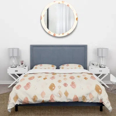 Design Art Pink Gold Watercolor Soft Triangle Ii - Boho Duvet Cover Set In Brown;pink