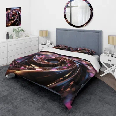 Design Art Pink Gradient Gold Black Spiral - Abstract Spirals Duvet Cover Set In Pink;gold