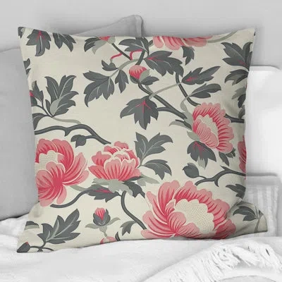 Design Art Pink Green Flower Garden Dreams Ii - Modern Throw Pillow In Green;pink