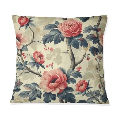 Design Art Pink Green Flower Garden Dreams Iv - Modern Throw Pillow In Green;pink