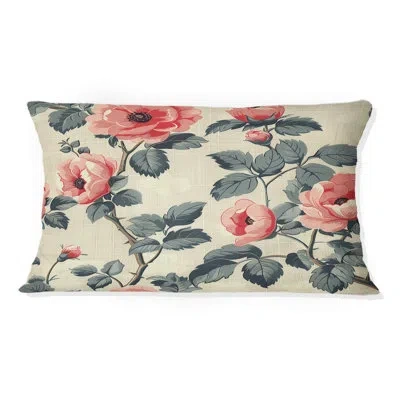 Design Art Pink Green Flower Garden Dreams V - Modern Lumbar Pillow In Green;pink