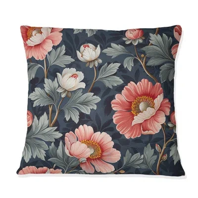 Design Art Pink Green Flower Gardens Serenity Ii - Modern Throw Pillow In Green;pink