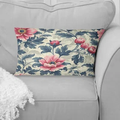 Design Art Pink Green Flower Gardens Serenity Iii - Modern Lumbar Pillow In Green;pink