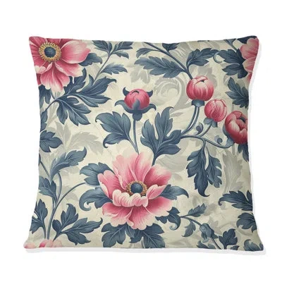 Design Art Pink Green Flower Gardens Serenity Iii - Modern Throw Pillow In Green;pink