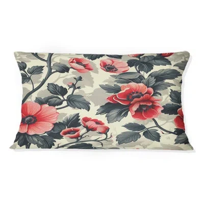 Design Art Pink Green Flower Gardens Serenity Iv - Modern Lumbar Pillow In Green;pink