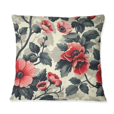 Design Art Pink Green Flower Gardens Serenity Iv - Modern Throw Pillow In Green;pink